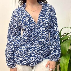 H&M Cotton Patterned Blouse Blue Size Small